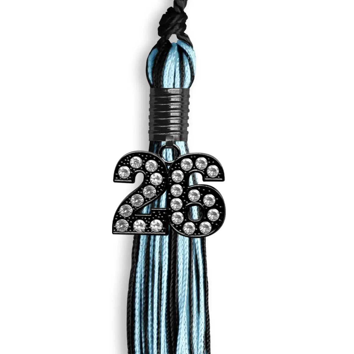 Black/Light Blue Mixed Color Graduation Tassel with Black Bling Charm by Endea Graduation