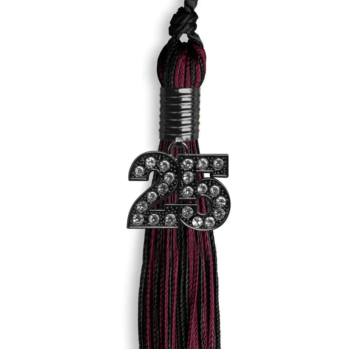 Black/Maroon Mixed Color Graduation Tassel with Black Bling Charm by Endea Graduation