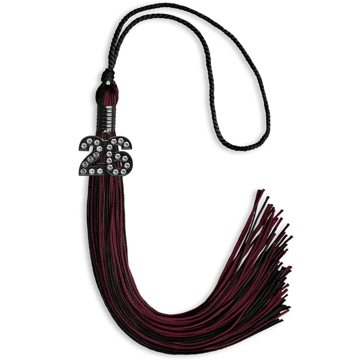 Black/Maroon Mixed Color Graduation Tassel with Black Bling Charm by Endea Graduation