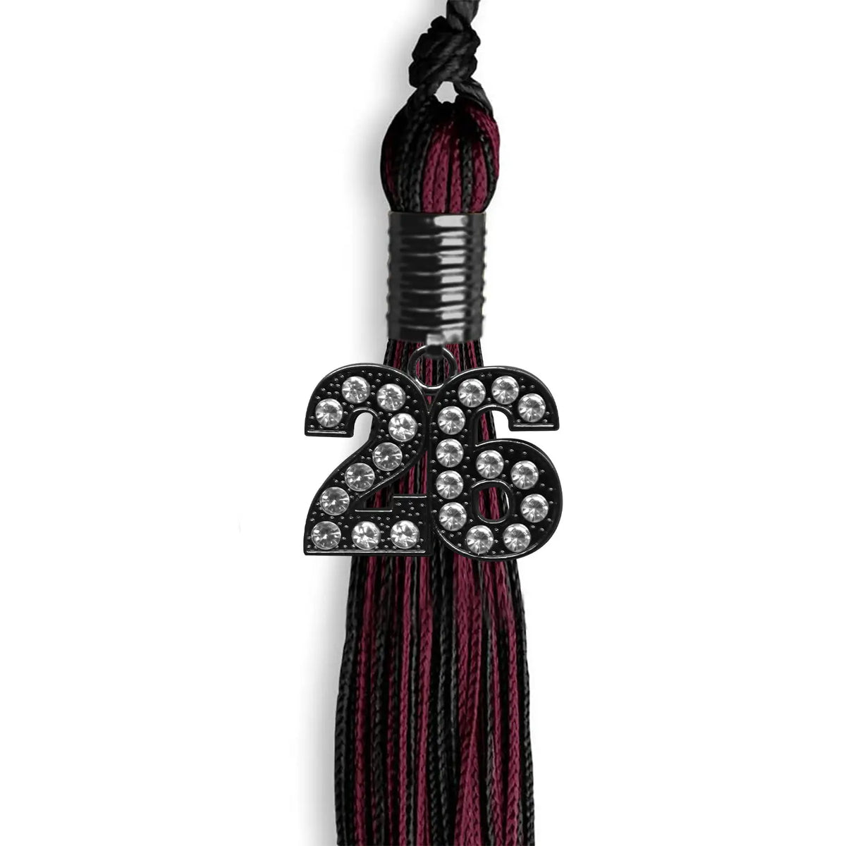 Black/Maroon Mixed Color Graduation Tassel with Black Bling Charm by Endea Graduation
