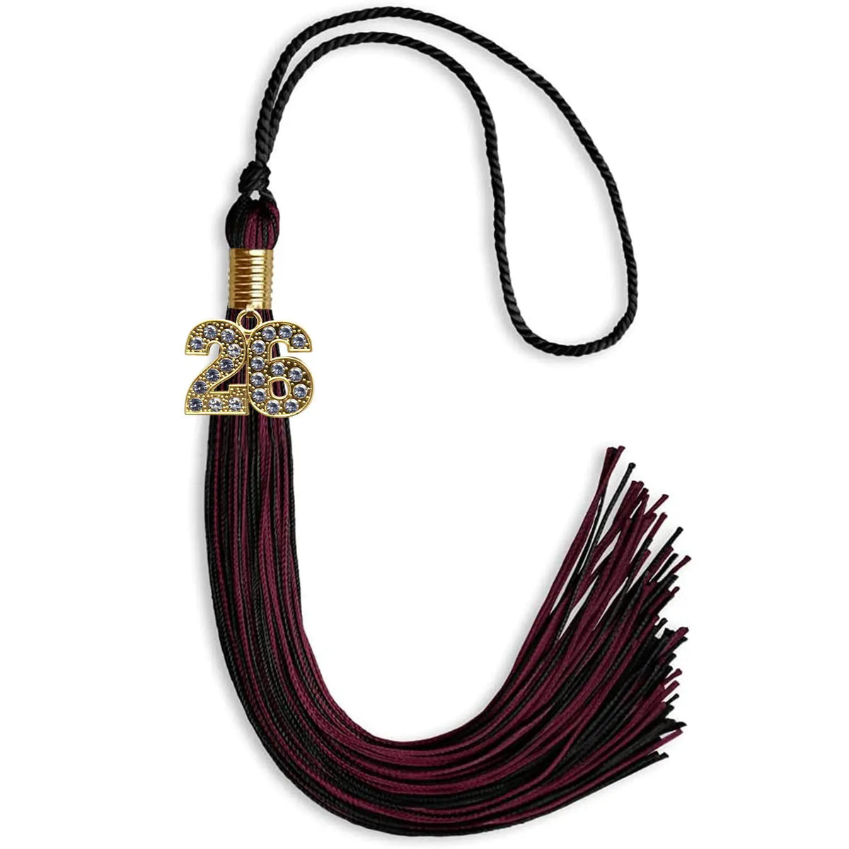Black/Maroon Mixed Color Graduation Tassel with Gold Bling Charm by Endea Graduation