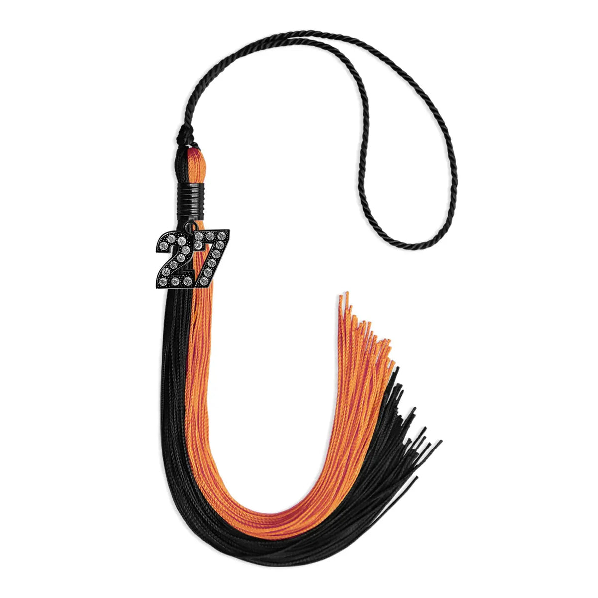 Black/Orange Graduation Tassel with Black Bling Charm by Endea Graduation