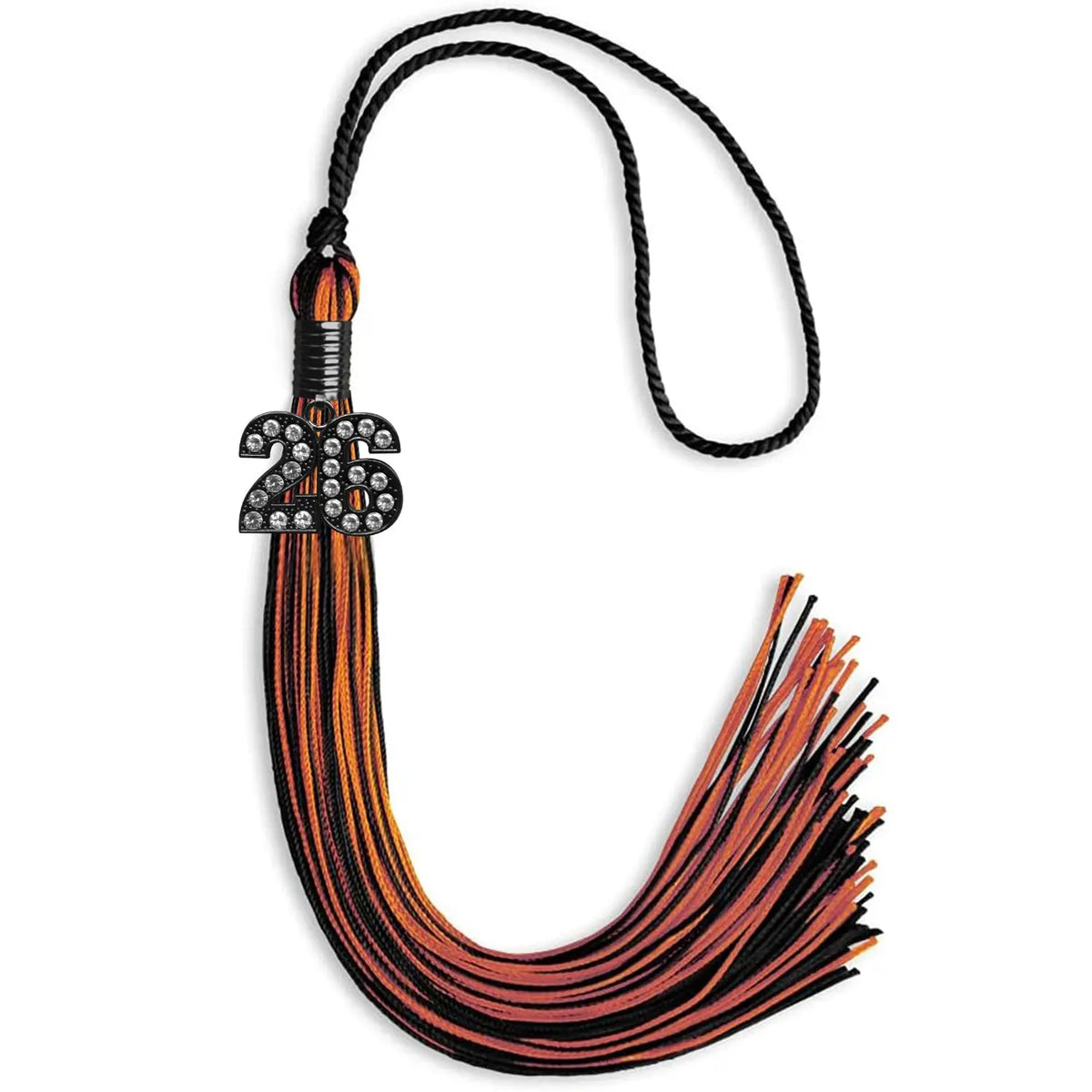 Black/Orange Mixed Color Graduation Tassel with Black Bling Charm by Endea Graduation