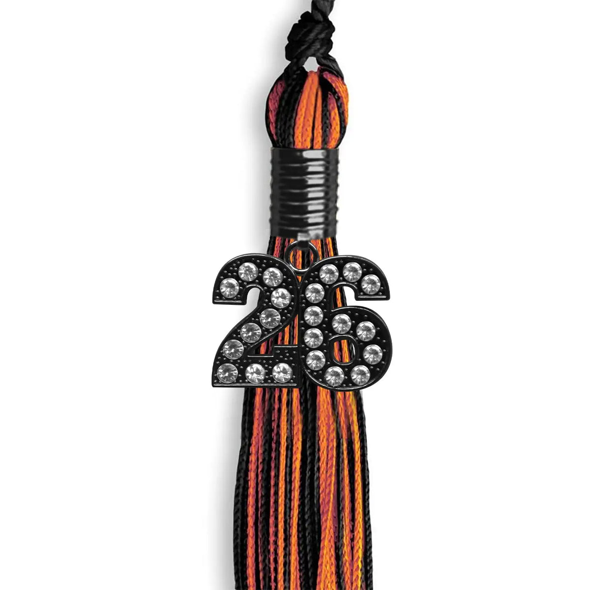 Black/Orange Mixed Color Graduation Tassel with Black Bling Charm by Endea Graduation