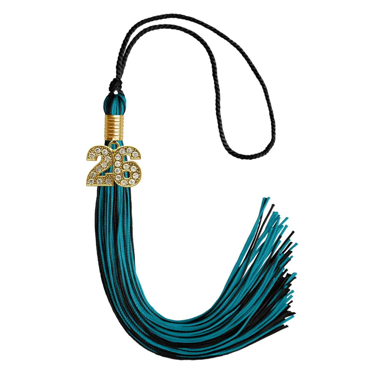 Black/Peacock Mixed Color Graduation Tassel with Gold Bling Charm by Endea Graduation