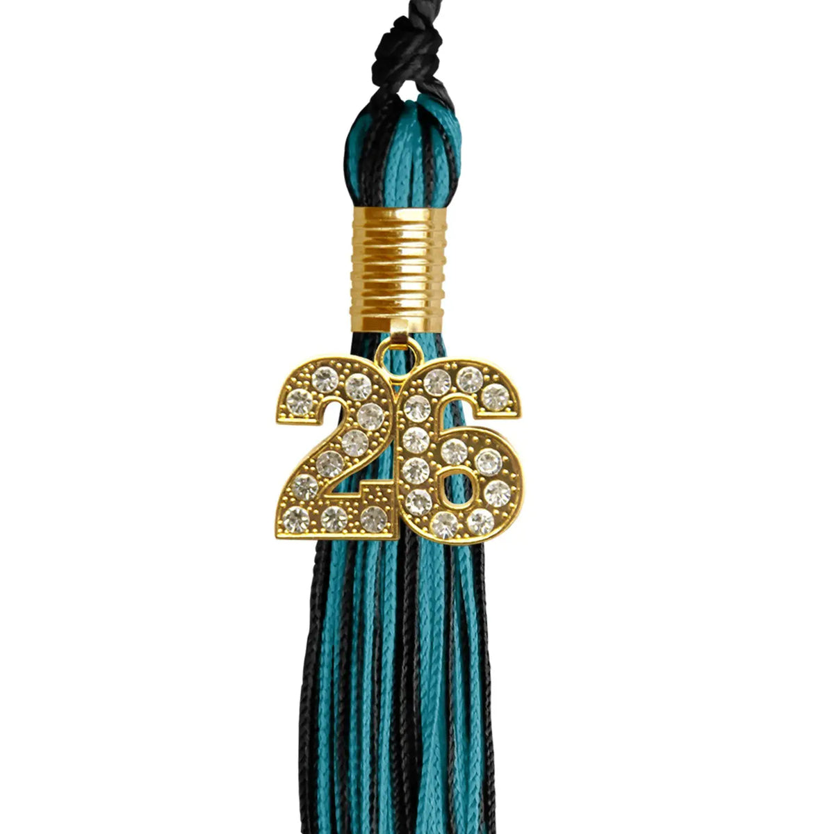 Black/Peacock Mixed Color Graduation Tassel with Gold Bling Charm by Endea Graduation