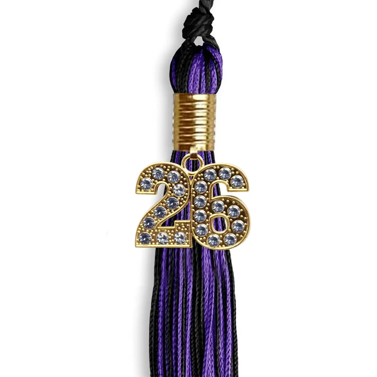Black/Purple Mixed Color Graduation Tassel with Gold Bling Charm by Endea Graduation
