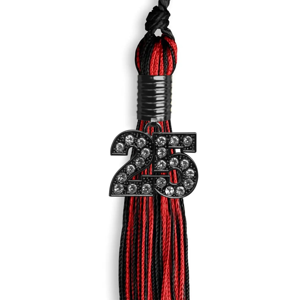 Black/Red Mixed Color Graduation Tassel with Black Bling Charm by Endea Graduation