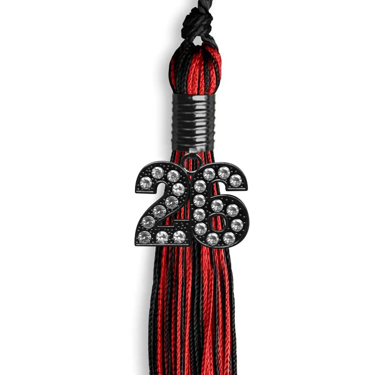 Black/Red Mixed Color Graduation Tassel with Black Bling Charm by Endea Graduation