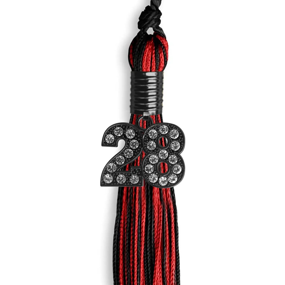 Black/Red Mixed Color Graduation Tassel with Black Bling Charm by Endea Graduation