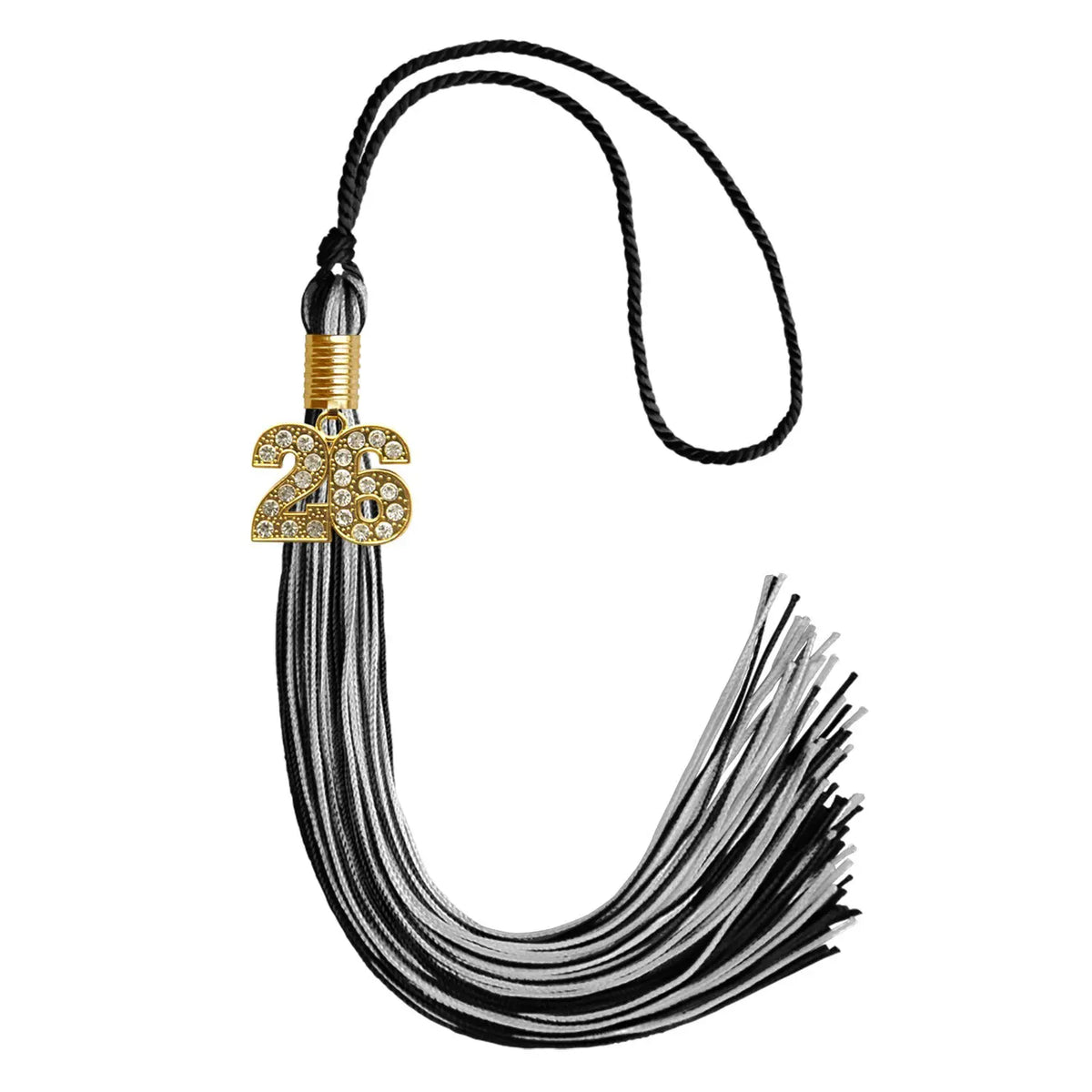 Black/Silver Mixed Color Graduation Tassel with Gold Bling Charm by Endea Graduation