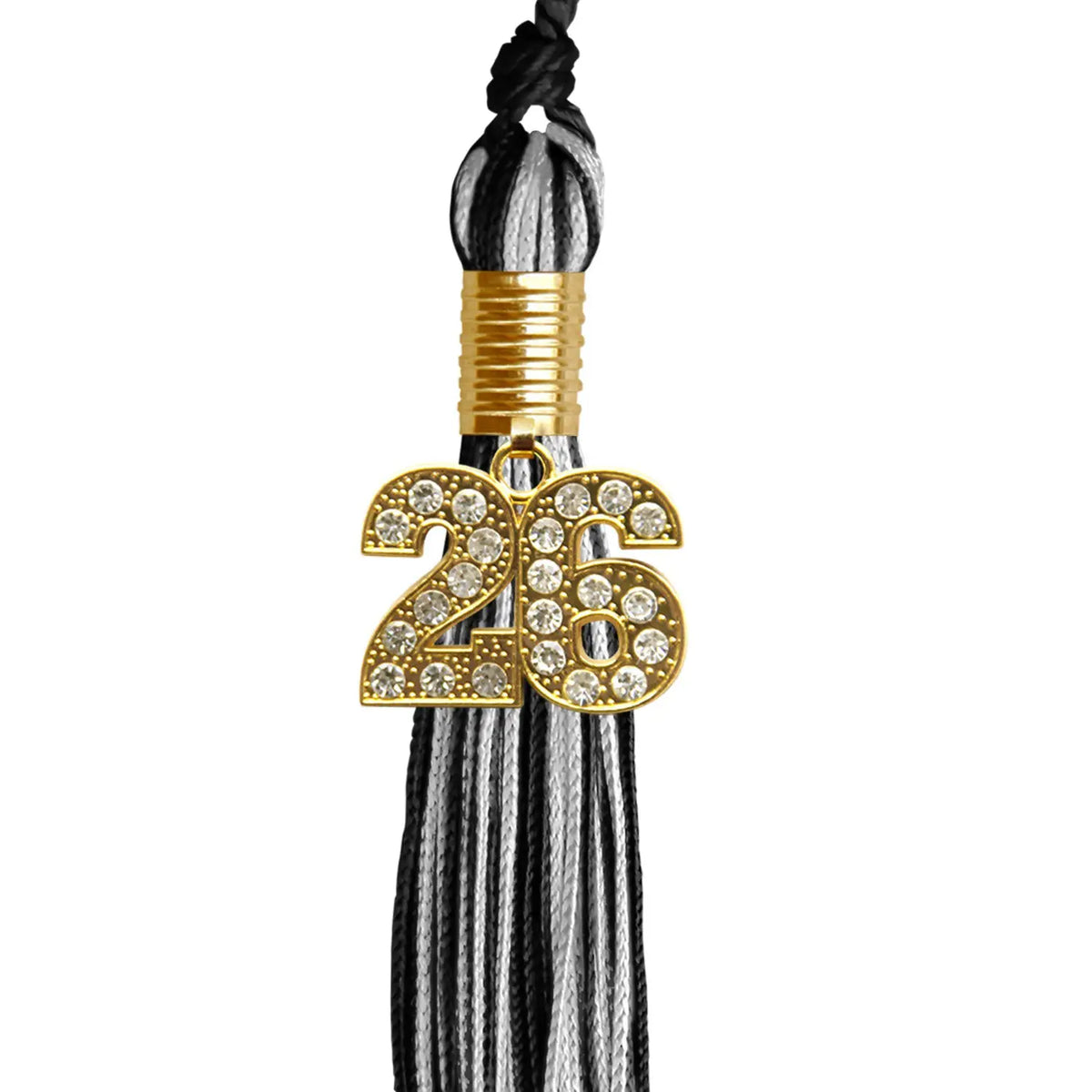Black/Silver Mixed Color Graduation Tassel with Gold Bling Charm by Endea Graduation