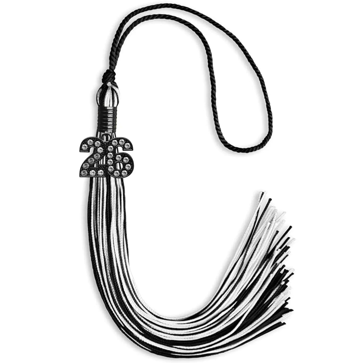 Black/White Mixed Color Graduation Tassel with Black Bling Charm by Endea Graduation