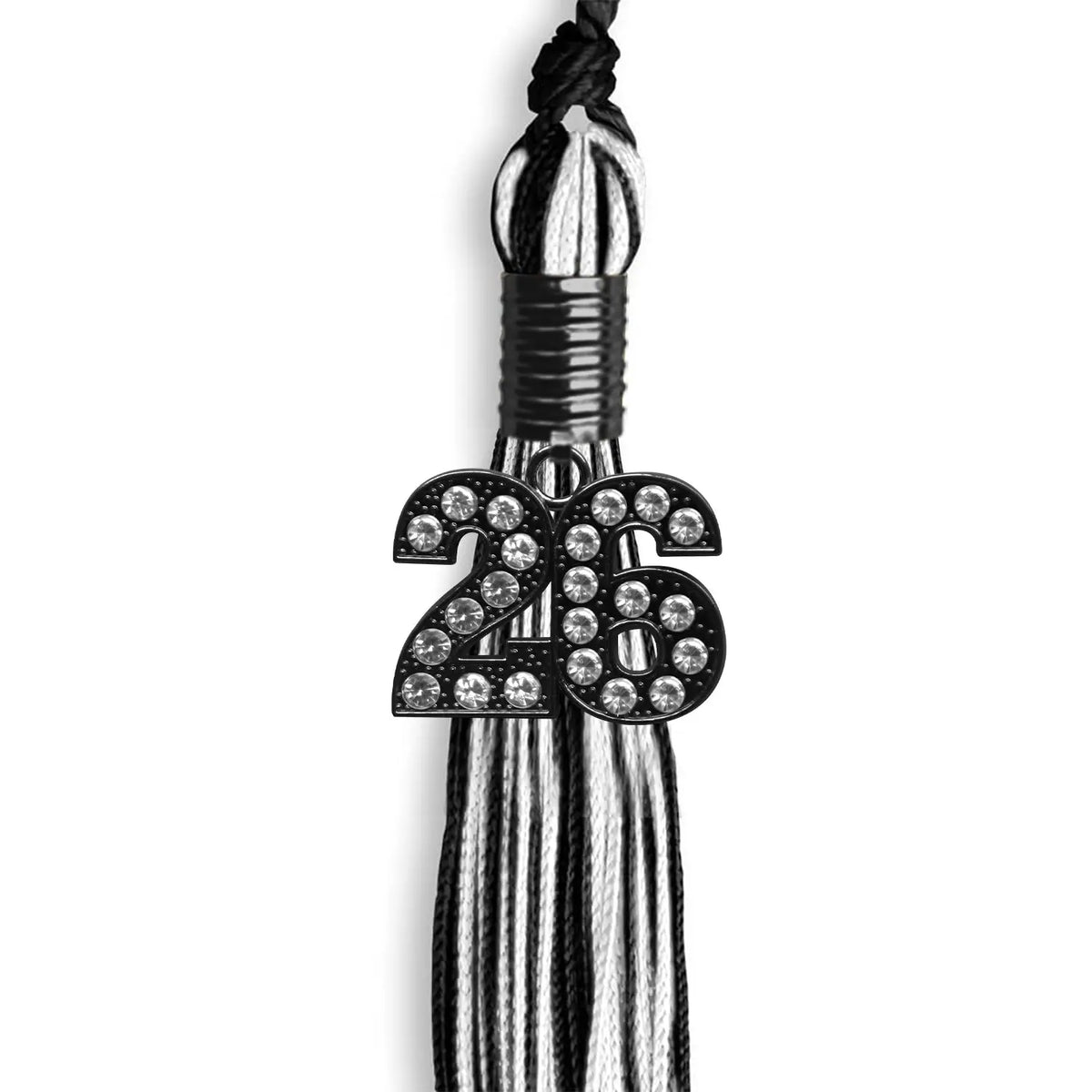 Black/White Mixed Color Graduation Tassel with Black Bling Charm by Endea Graduation