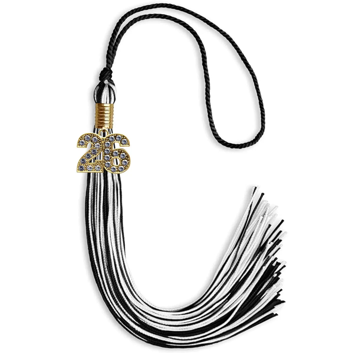 Black/White Mixed Color Graduation Tassel with Gold Bling Charm by Endea Graduation