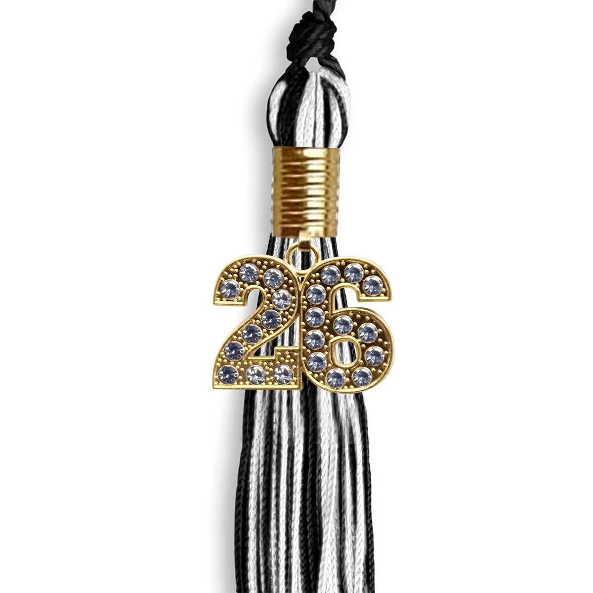 Black/White Mixed Color Graduation Tassel with Gold Bling Charm by Endea Graduation
