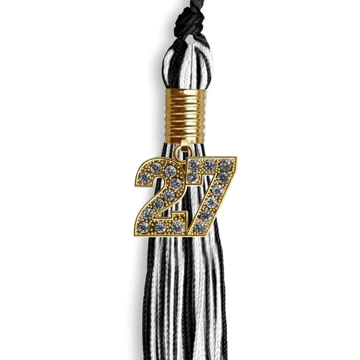 Black/White Mixed Color Graduation Tassel with Gold Bling Charm by Endea Graduation