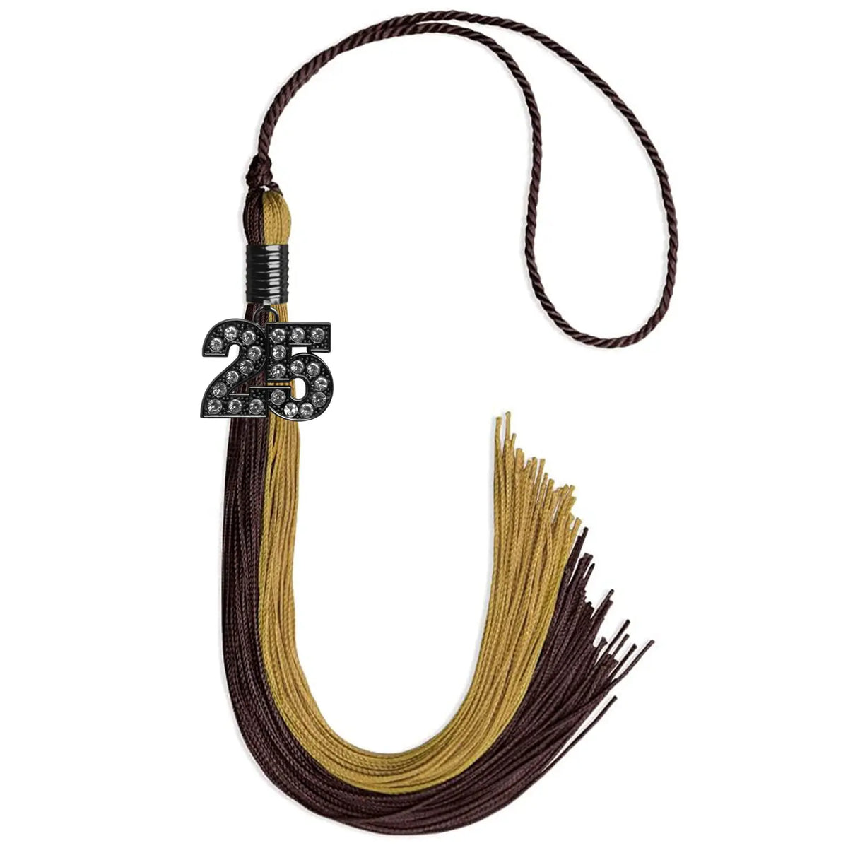 Brown/Antique Gold Graduation Tassel with Black Bling Charm by Endea Graduation