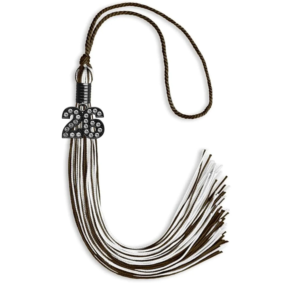 Brown/White Mixed Color Graduation Tassel with Black Bling Charm by Endea Graduation