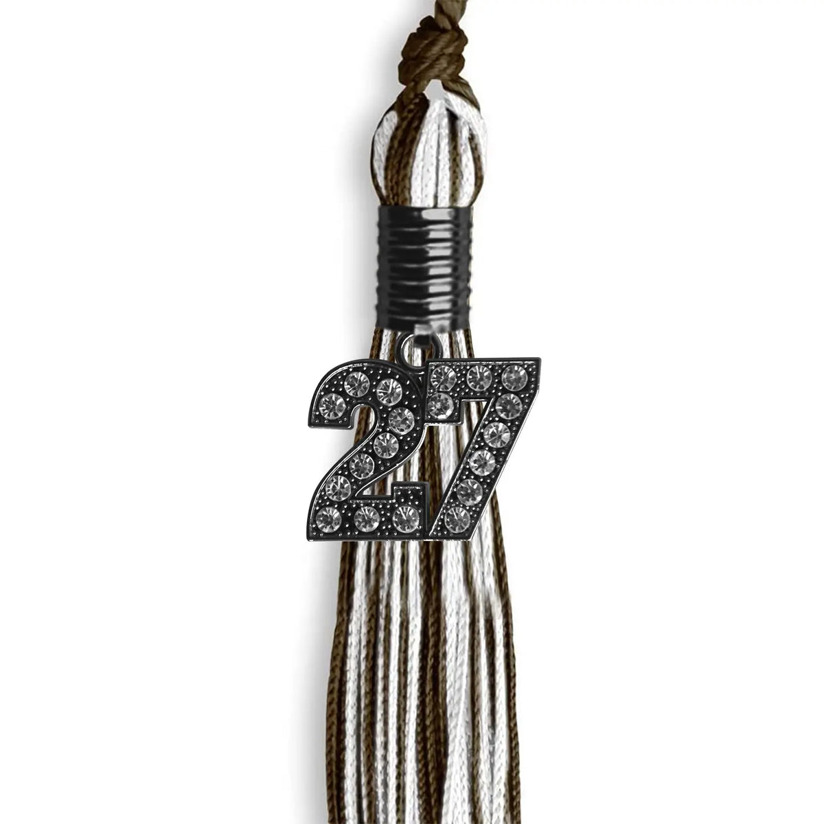 Brown/White Mixed Color Graduation Tassel with Black Bling Charm by Endea Graduation