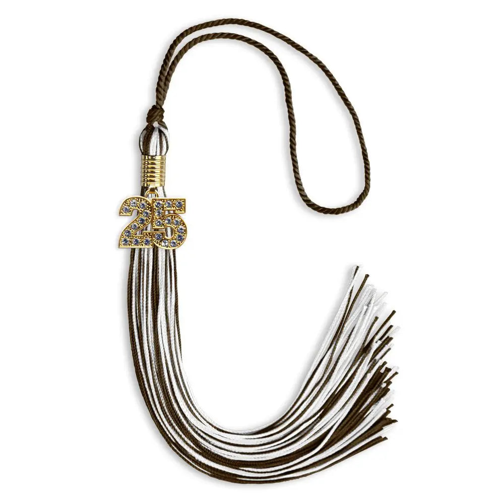 Brown/White Mixed Color Graduation Tassel with Gold Bling Charm by Endea Graduation