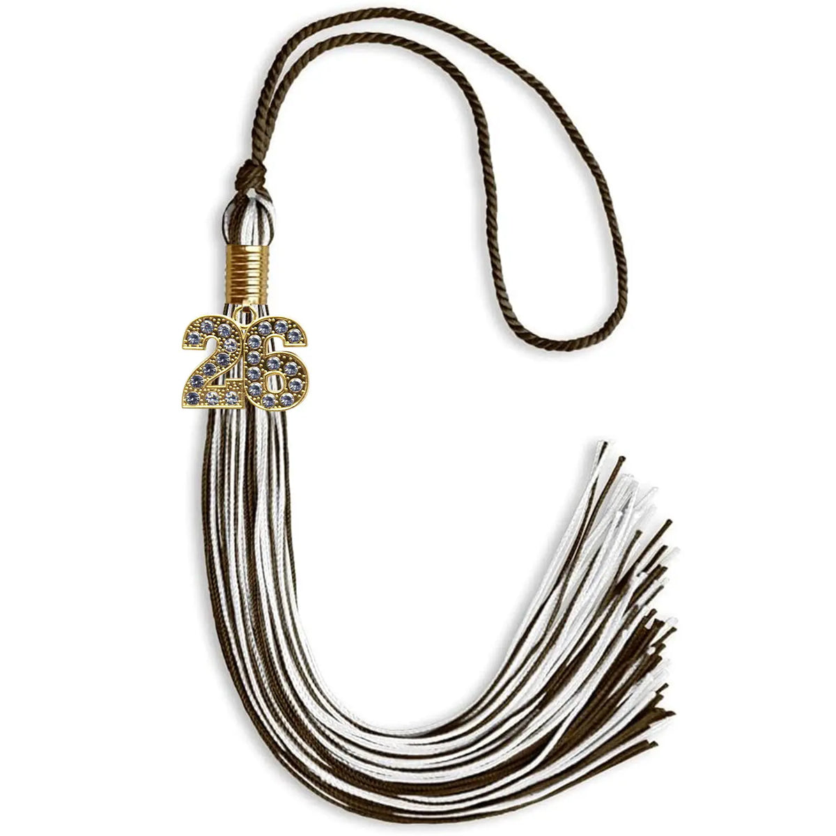 Brown/White Mixed Color Graduation Tassel with Gold Bling Charm by Endea Graduation