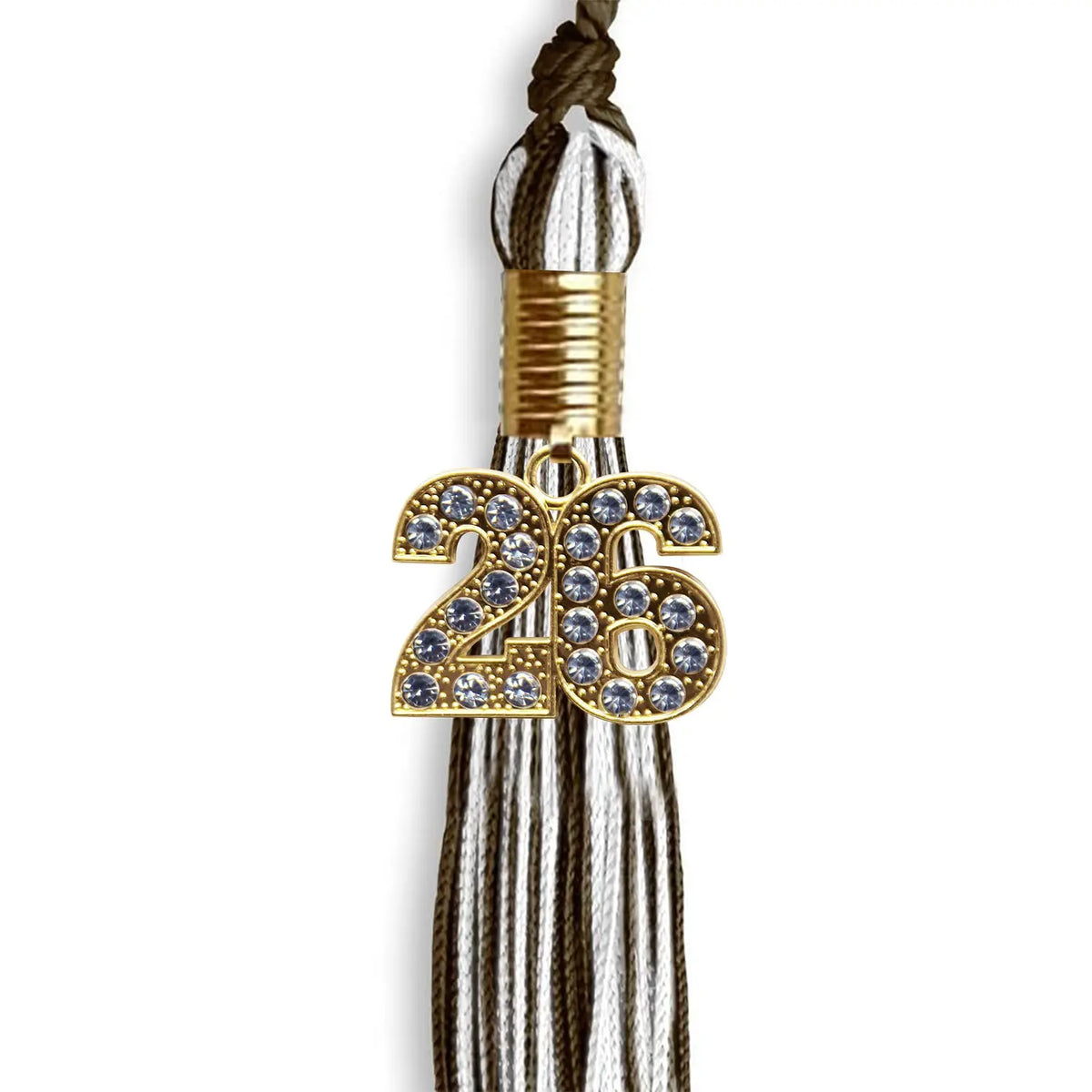 Brown/White Mixed Color Graduation Tassel with Gold Bling Charm by Endea Graduation