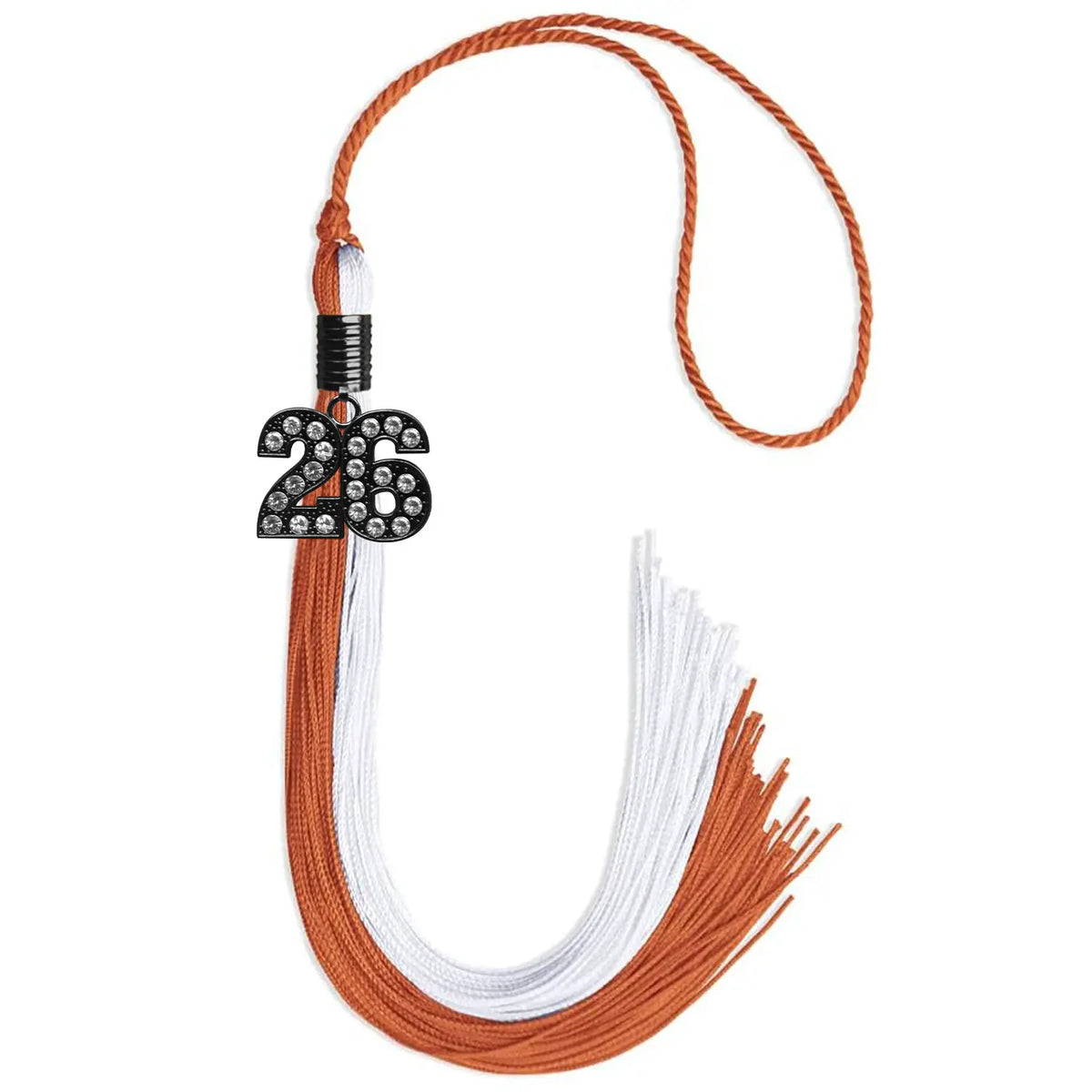 Burnt Orange/White Graduation Tassel with Black Bling Charm by Endea Graduation