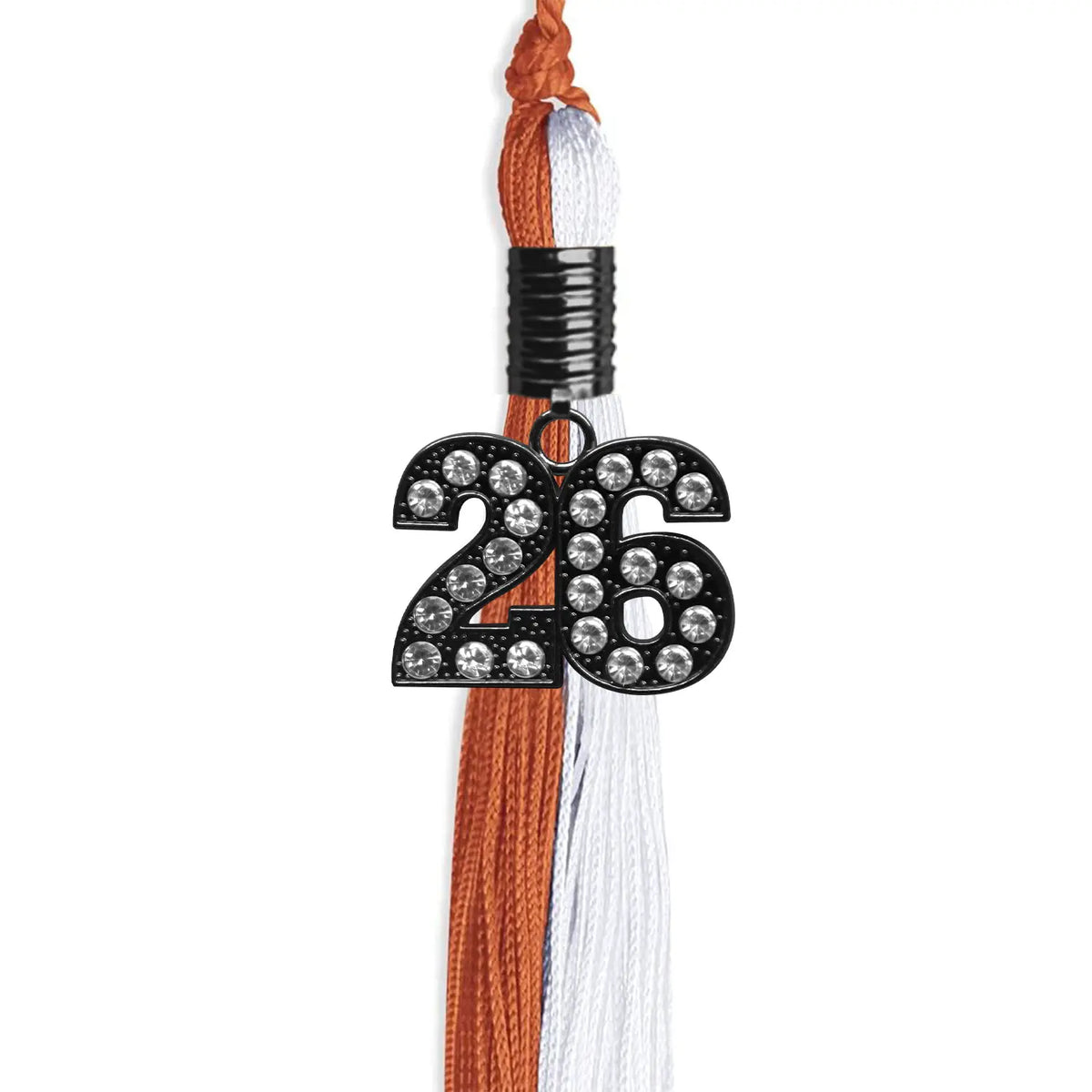 Burnt Orange/White Graduation Tassel with Black Bling Charm by Endea Graduation