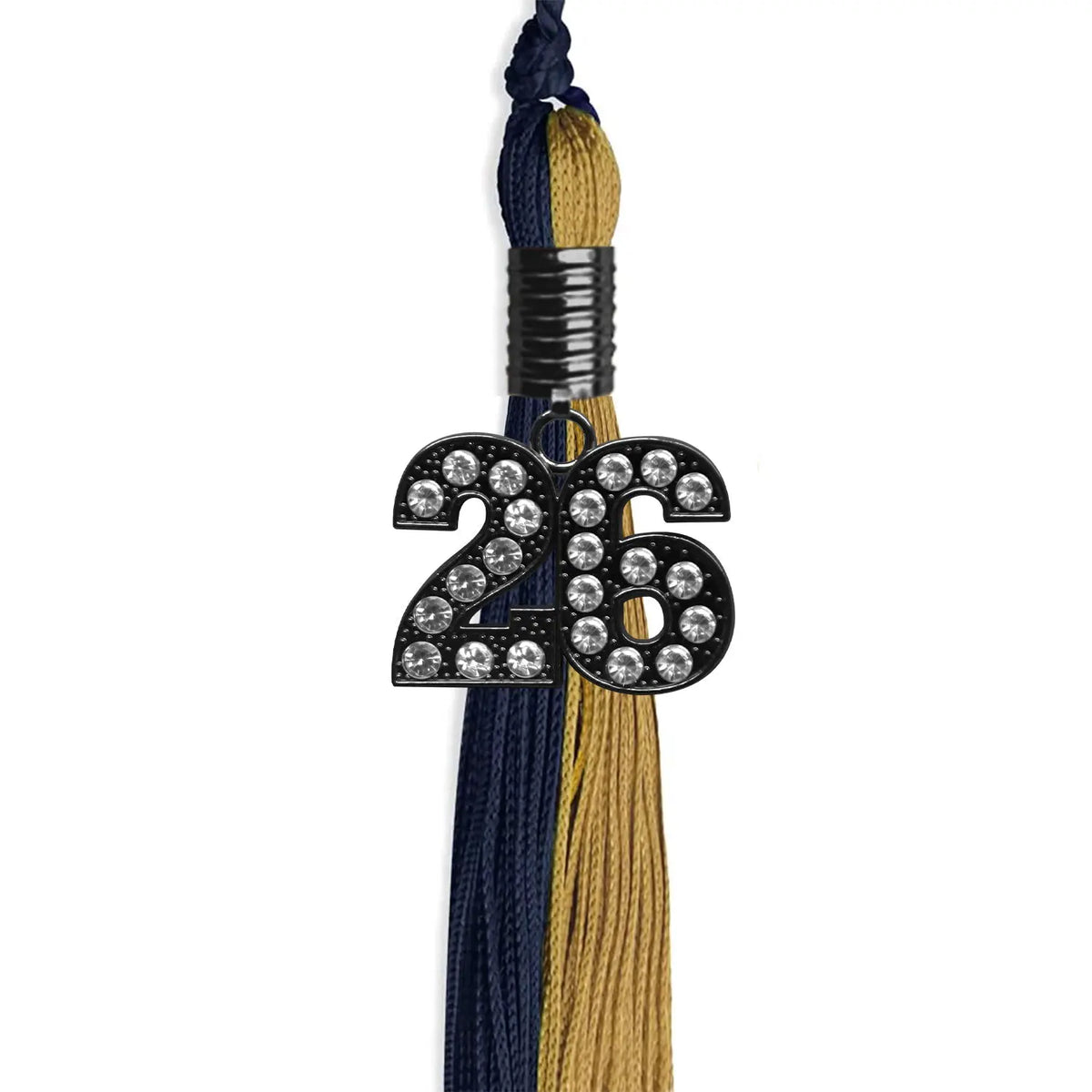 Dark Navy Blue/Antique Gold Graduation Tassel with Black Bling Charm by Endea Graduation
