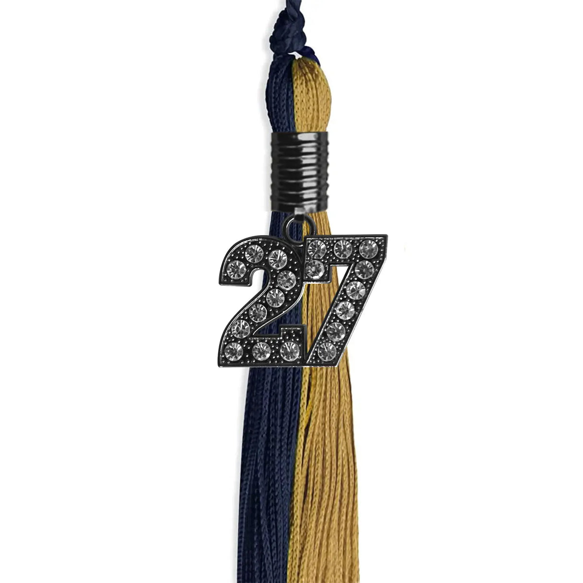 Dark Navy Blue/Antique Gold Graduation Tassel with Black Bling Charm by Endea Graduation