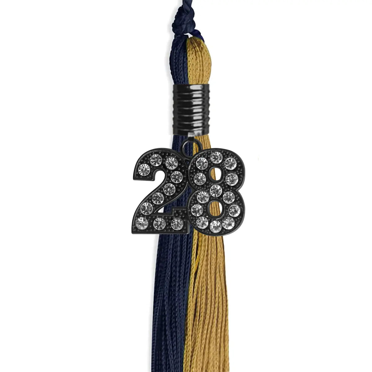 Dark Navy Blue/Antique Gold Graduation Tassel with Black Bling Charm by Endea Graduation