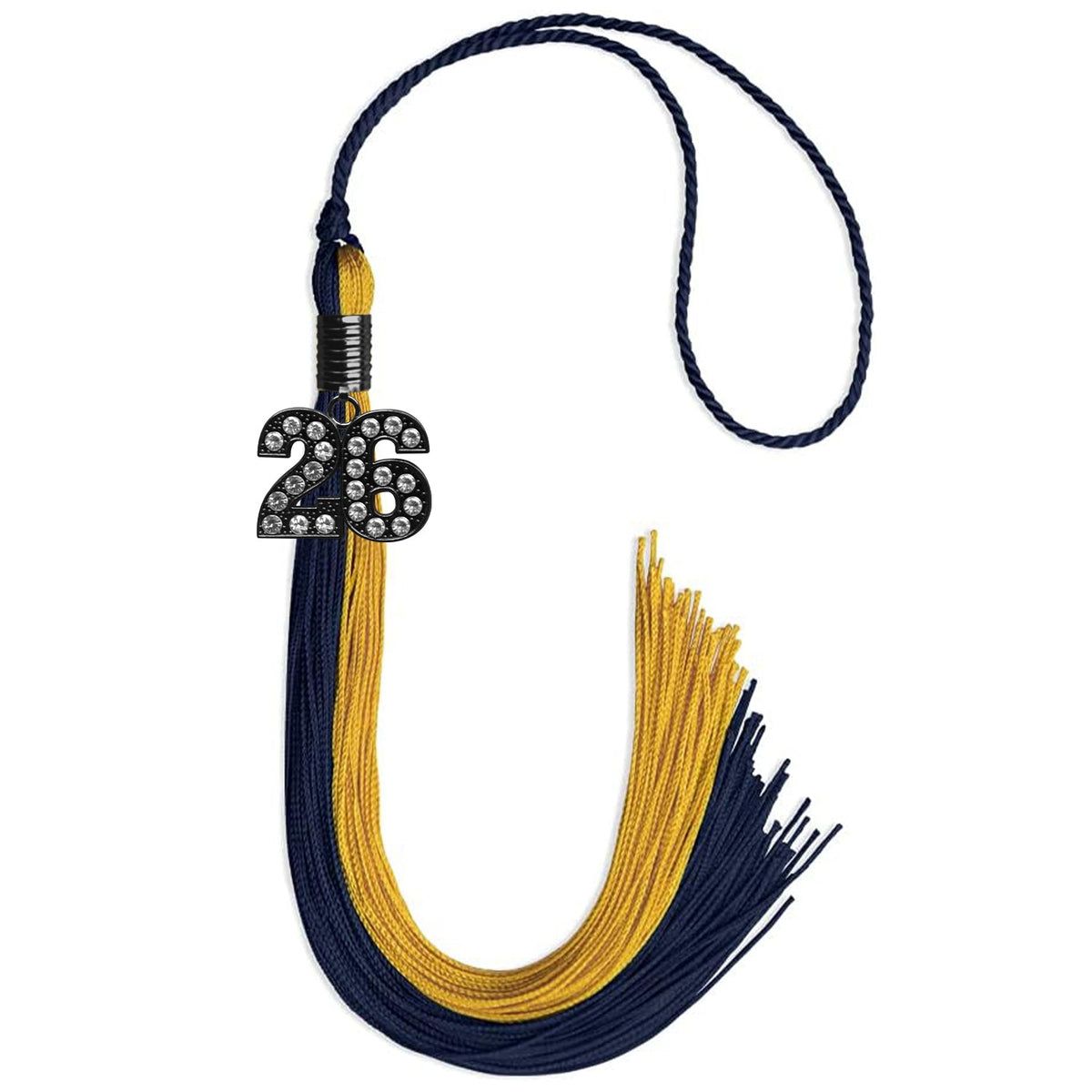 Dark Navy Blue/Bright Gold Graduation Tassel with Black Bling Charm by Endea Graduation