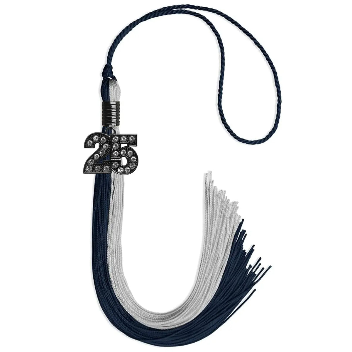 Dark Navy Blue/Grey Graduation Tassel with Black Bling Charm by Endea Graduation
