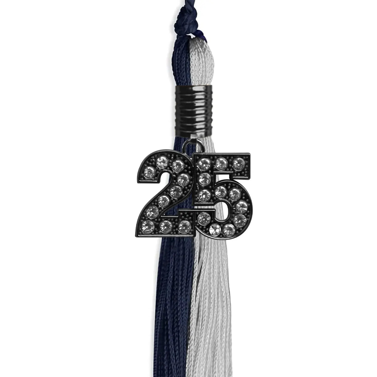 Dark Navy Blue/Grey Graduation Tassel with Black Bling Charm by Endea Graduation