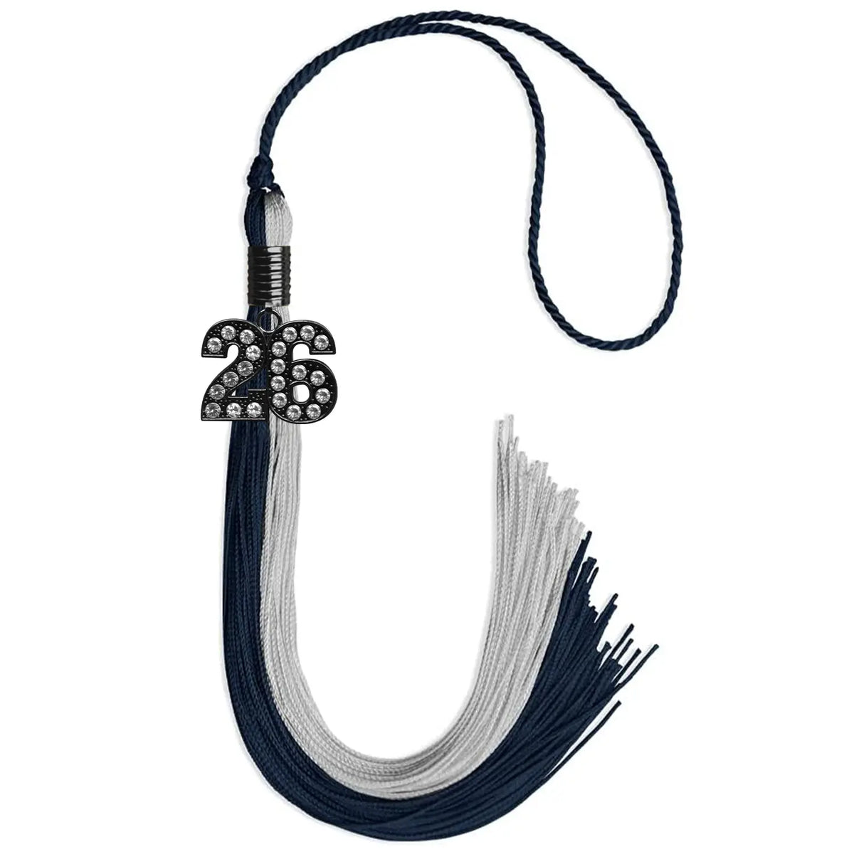Dark Navy Blue/Grey Graduation Tassel with Black Bling Charm by Endea Graduation