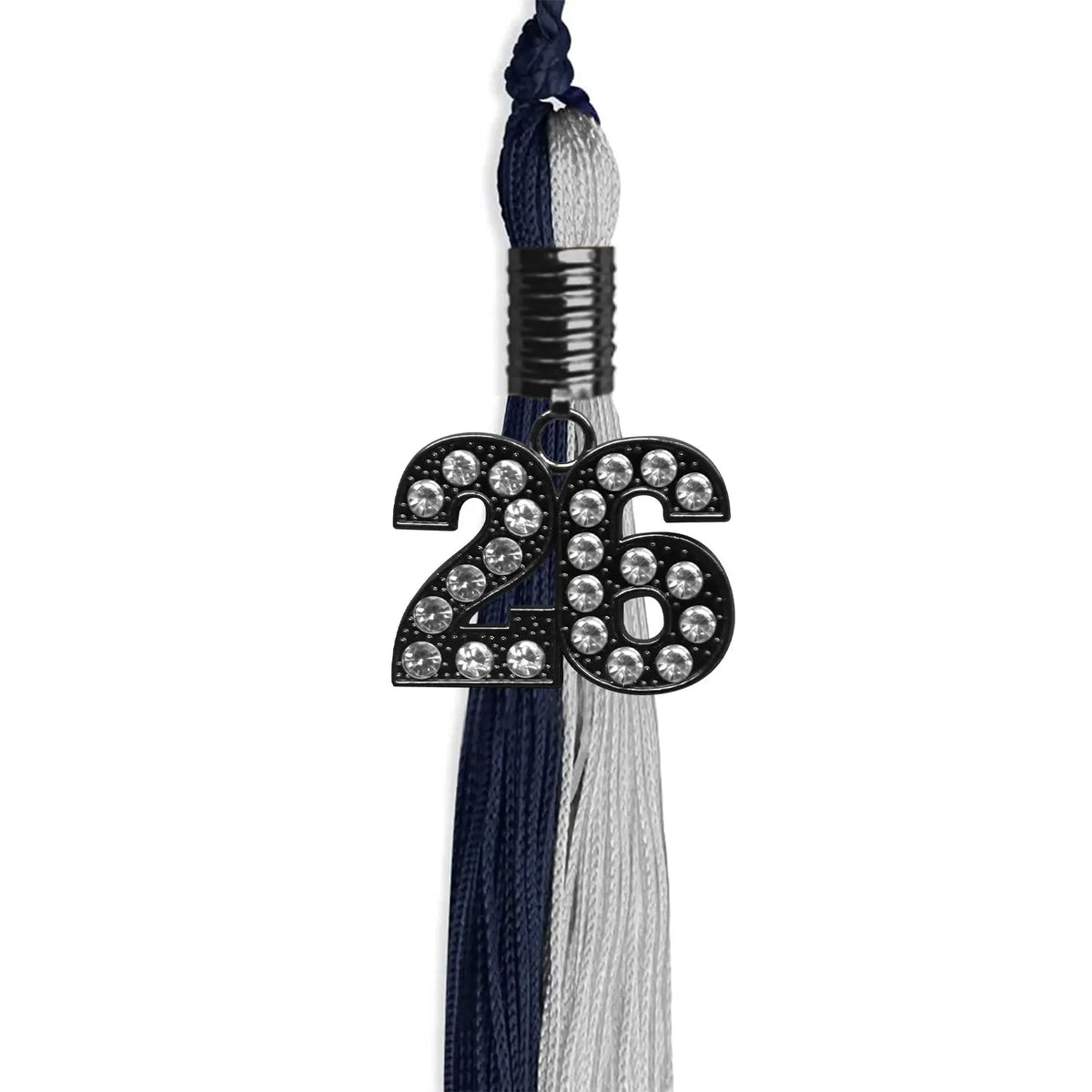 Dark Navy Blue/Grey Graduation Tassel with Black Bling Charm by Endea Graduation