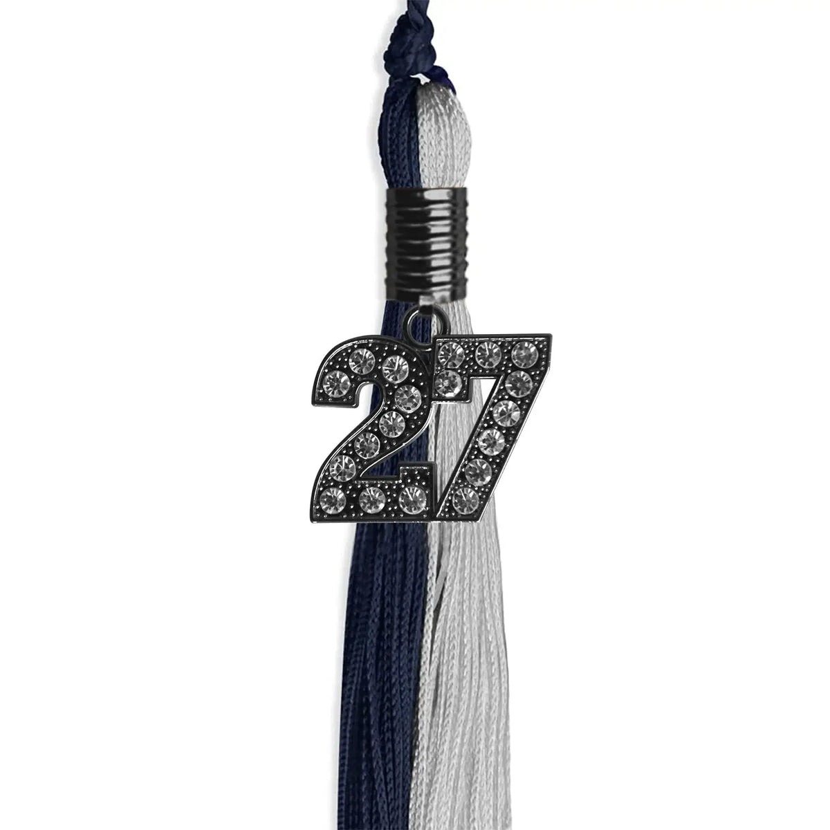 Dark Navy Blue/Grey Graduation Tassel with Black Bling Charm by Endea Graduation
