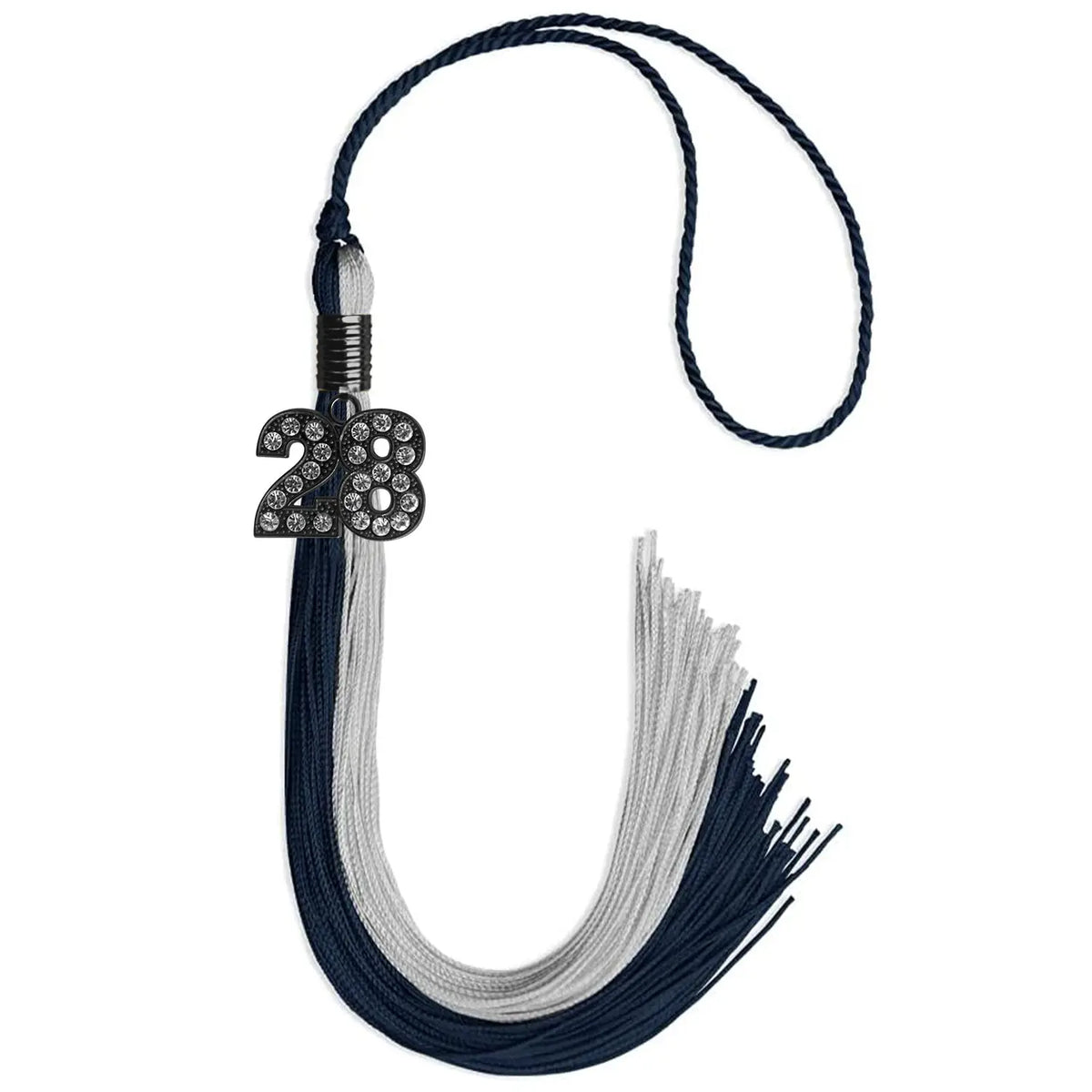 Dark Navy Blue/Grey Graduation Tassel with Black Bling Charm by Endea Graduation