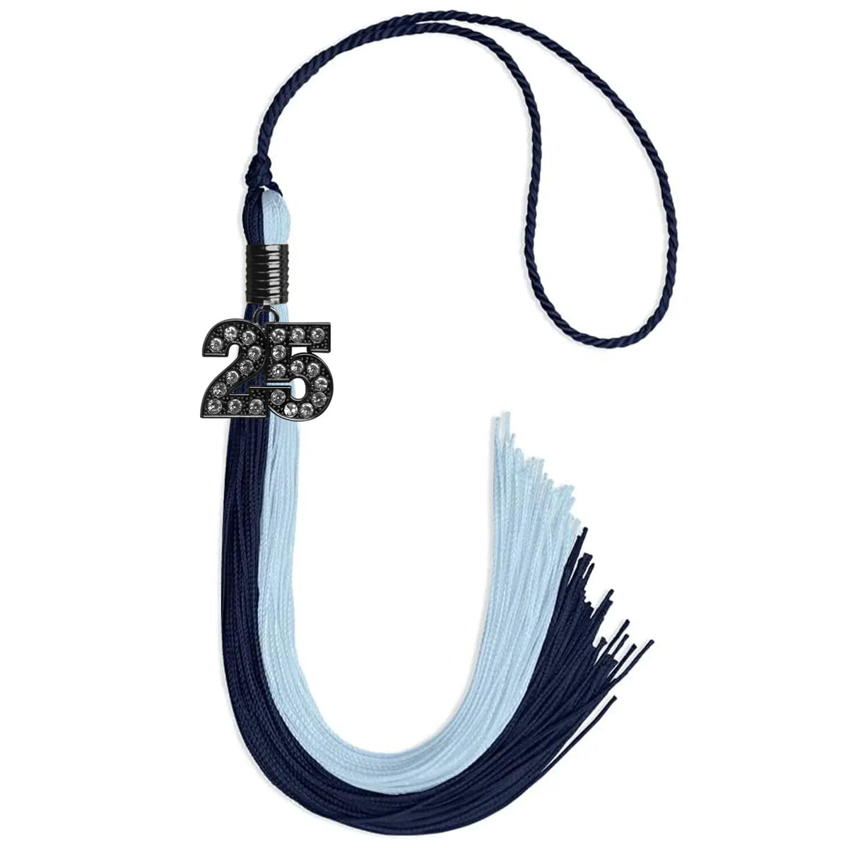 Dark Navy Blue/Light Blue Graduation Tassel with Black Bling Charm by Endea Graduation