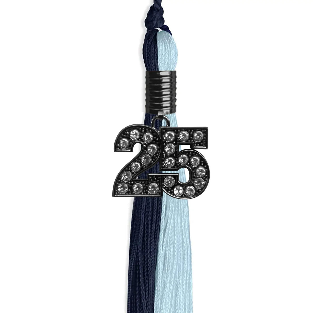 Dark Navy Blue/Light Blue Graduation Tassel with Black Bling Charm by Endea Graduation