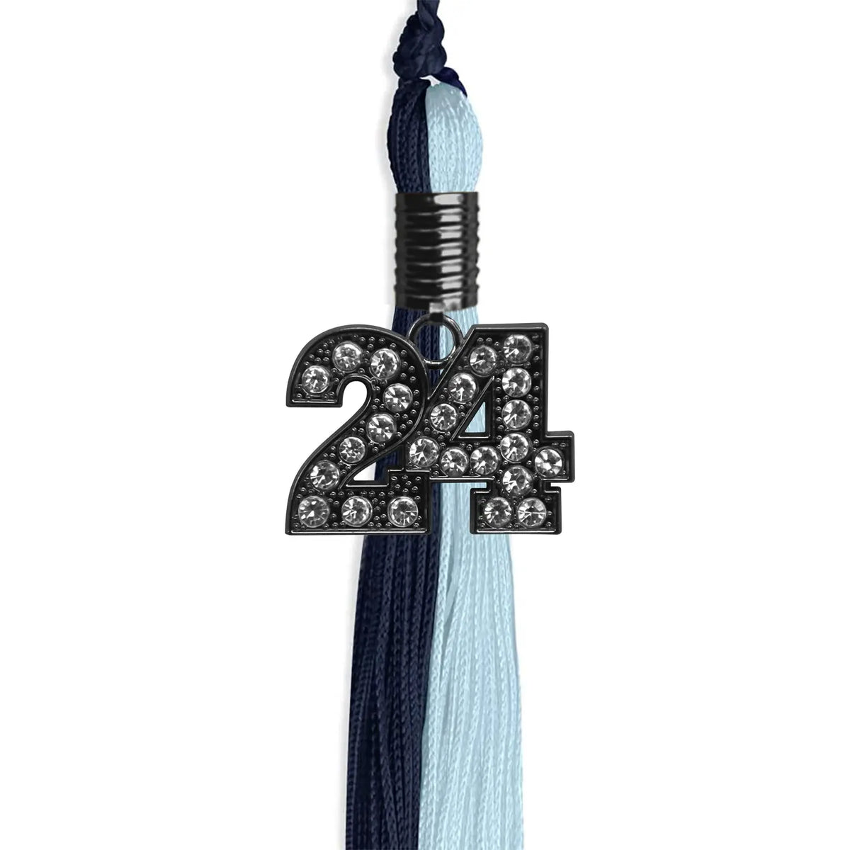 Dark Navy Blue/Light Blue Graduation Tassel with Black Bling Charm by Endea Graduation