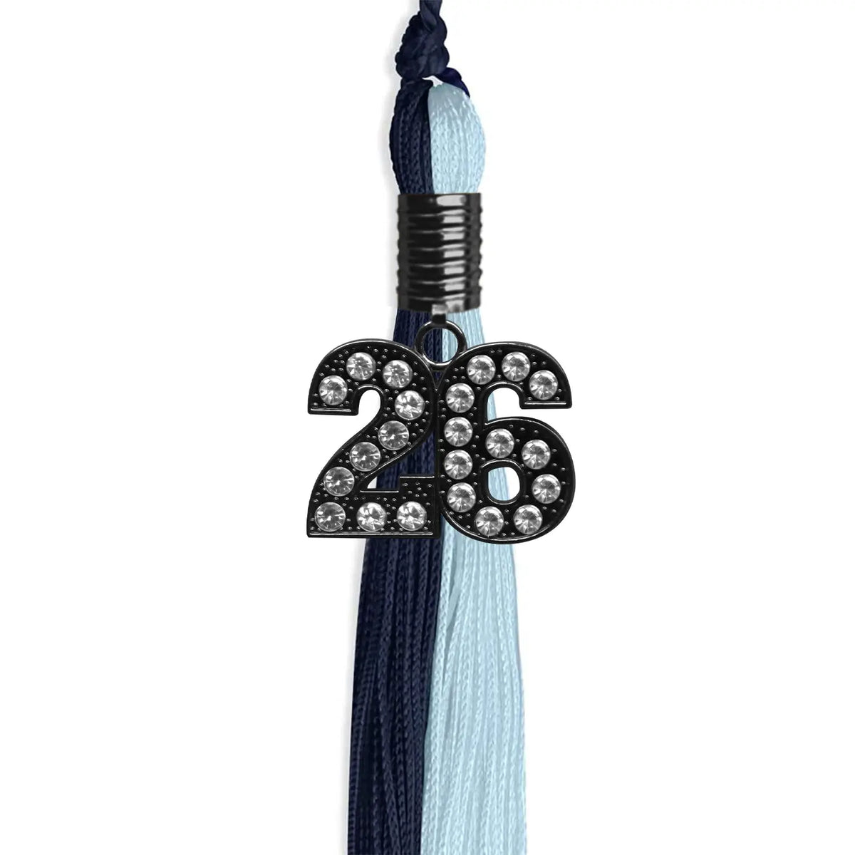 Dark Navy Blue/Light Blue Graduation Tassel with Black Bling Charm by Endea Graduation