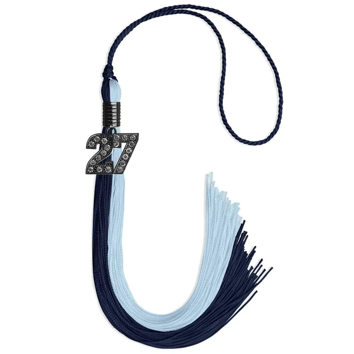Dark Navy Blue/Light Blue Graduation Tassel with Black Bling Charm by Endea Graduation