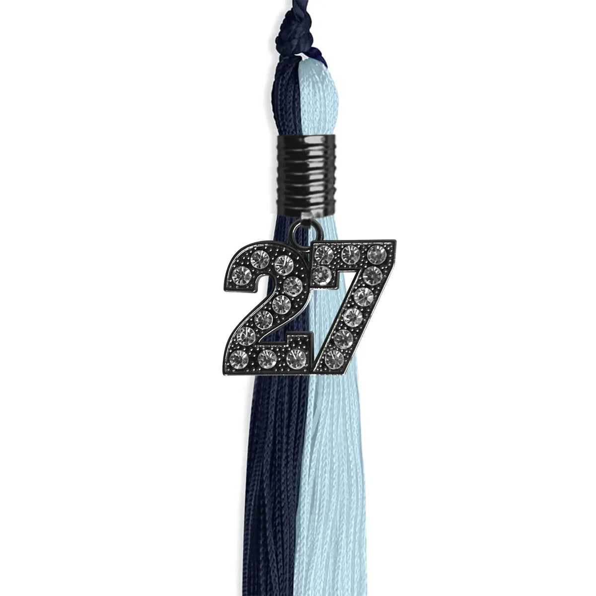 Dark Navy Blue/Light Blue Graduation Tassel with Black Bling Charm by Endea Graduation
