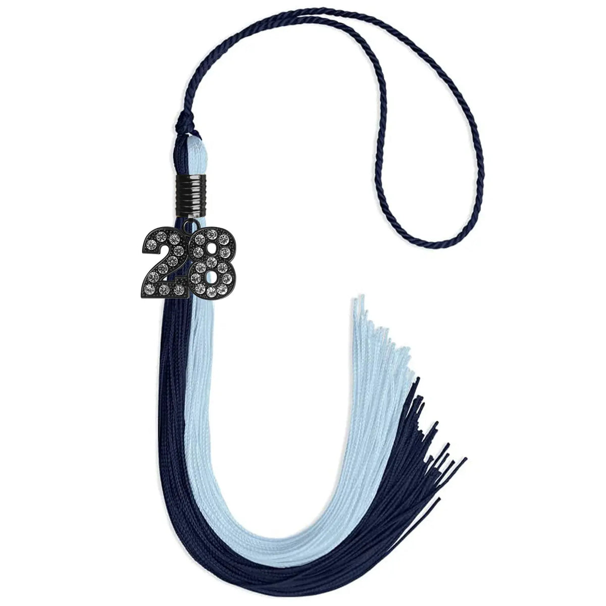 Dark Navy Blue/Light Blue Graduation Tassel with Black Bling Charm by Endea Graduation