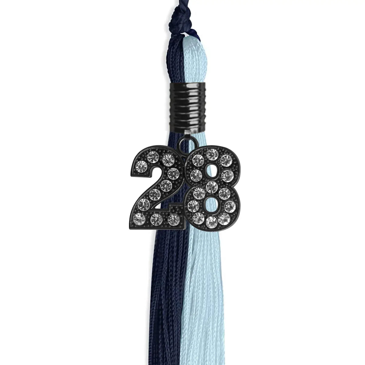 Dark Navy Blue/Light Blue Graduation Tassel with Black Bling Charm by Endea Graduation