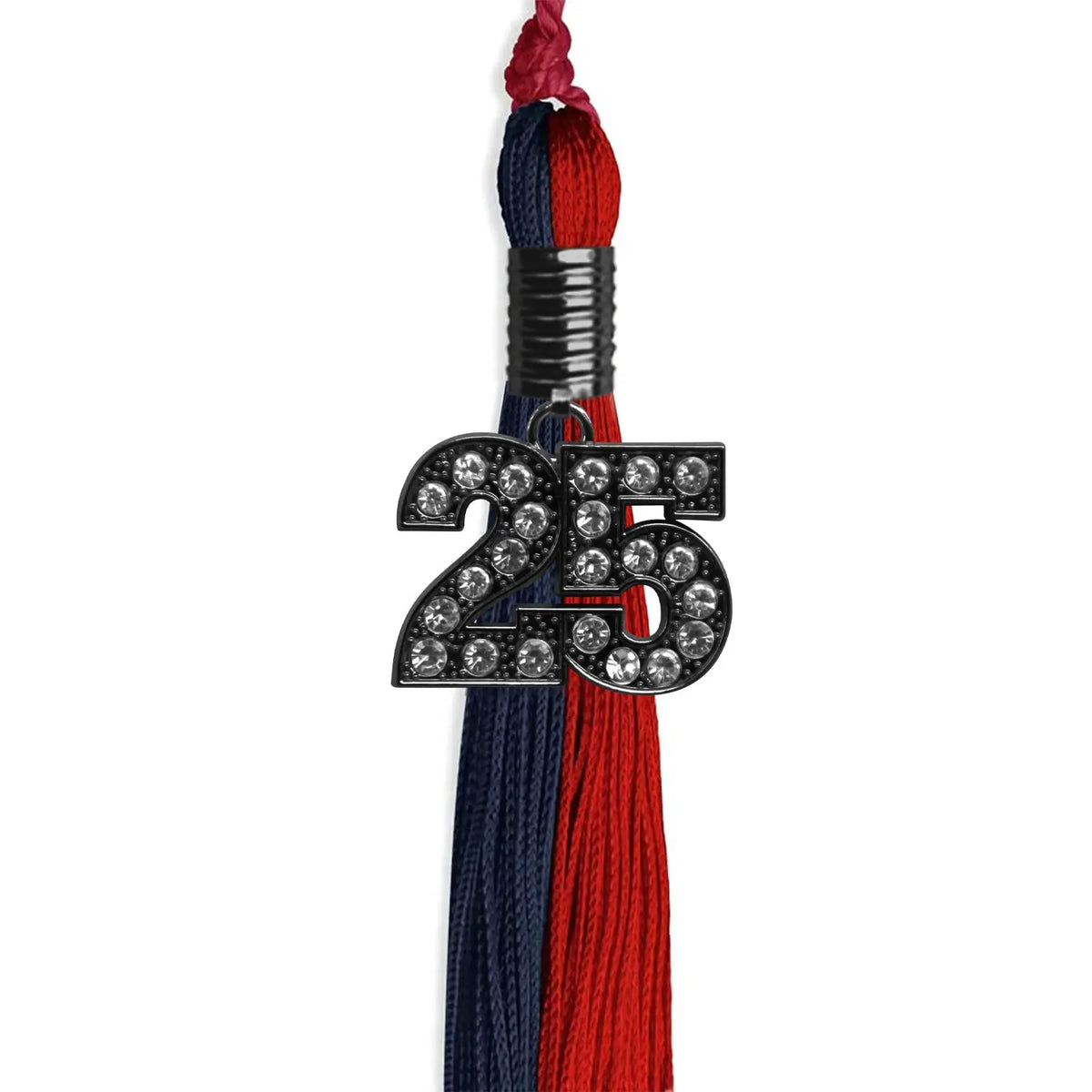 Dark Navy Blue/Red Graduation Tassel with Black Bling Charm by Endea Graduation