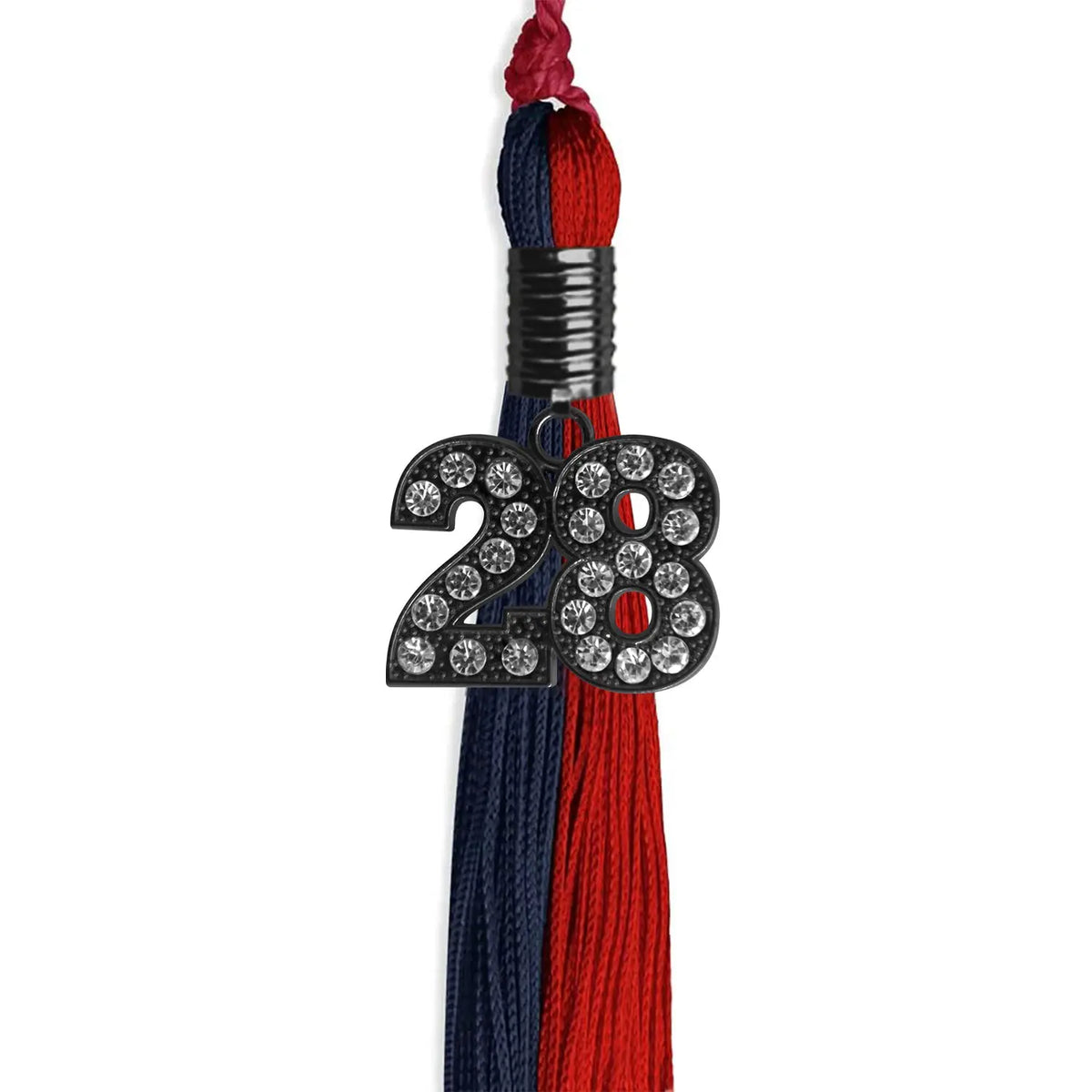 Dark Navy Blue/Red Graduation Tassel with Black Bling Charm by Endea Graduation