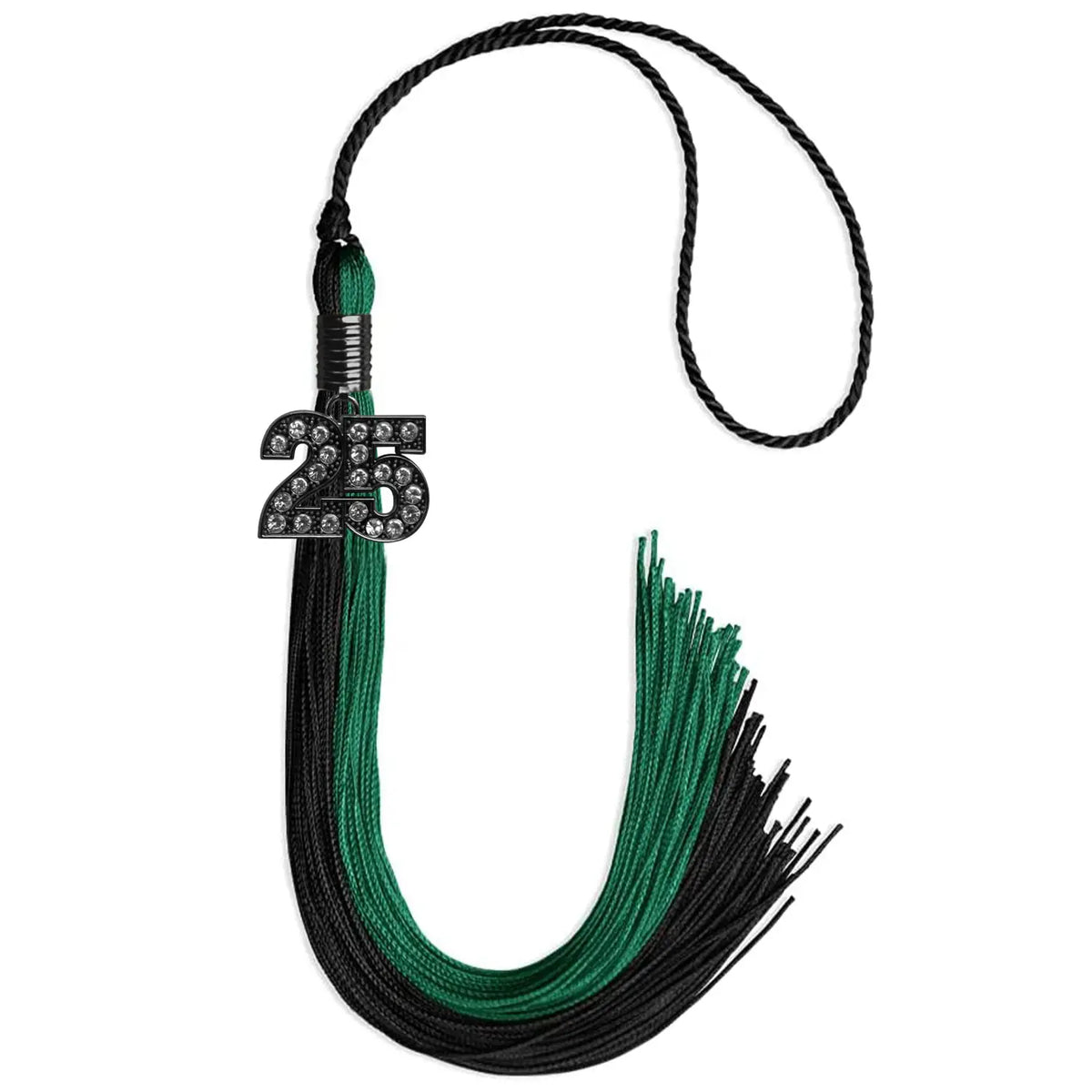 Emerald Green/Black Graduation Tassel with Black Bling Charm by Endea Graduation